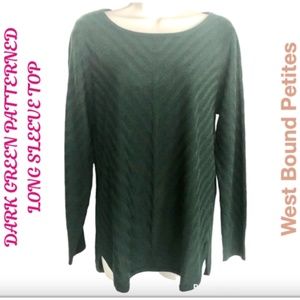 West Bound Petites Long Sleeve Dark Green Top